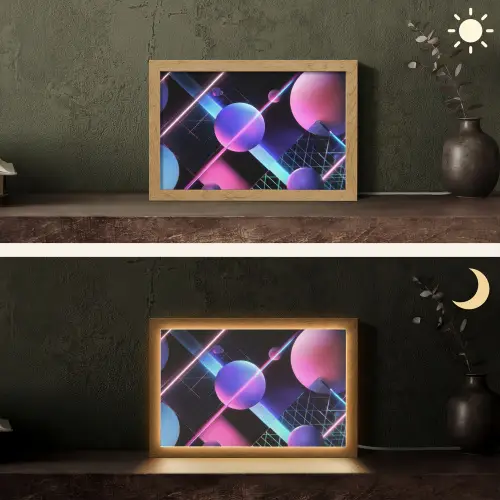 Bollen - Neon - Lijnen - Roze Light Box met kabel (Tafellamp) klein -sfeer3