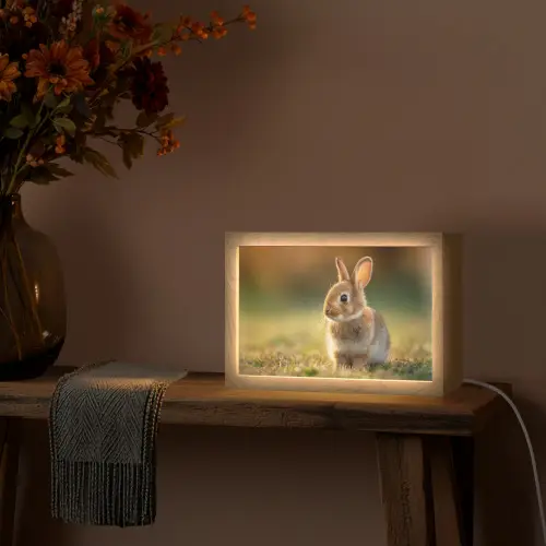 Konijntje - Bruin - Gras Light Box met kabel (Tafellamp) klein -sfeer4