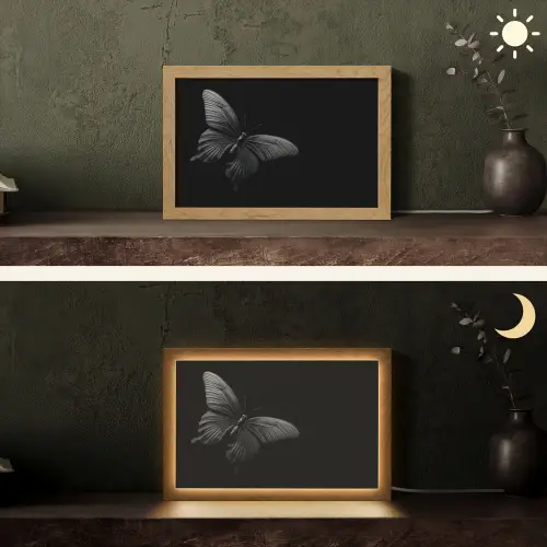 Vlinder - Zwart - Insect - Dieren Light Box met kabel (Tafellamp) klein -sfeer3