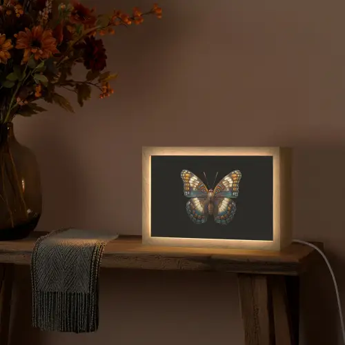 Vlinder - Kleurrijk - mozaïekachtig Light Box met kabel (Tafellamp) klein -sfeer4