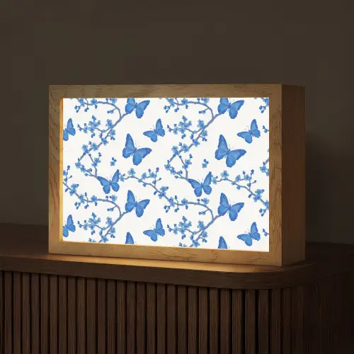 Vlinder - Bloemen - Blauw Light Box met kabel (Tafellamp) klein 924 -z3d_website