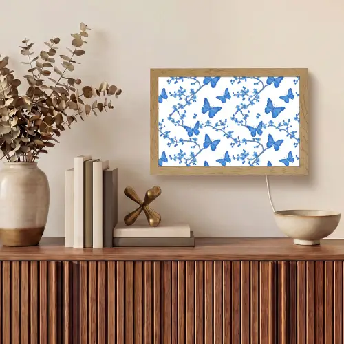 Vlinder - Bloemen - Blauw Light Box met kabel (Tafellamp) klein 924 -sfeer2