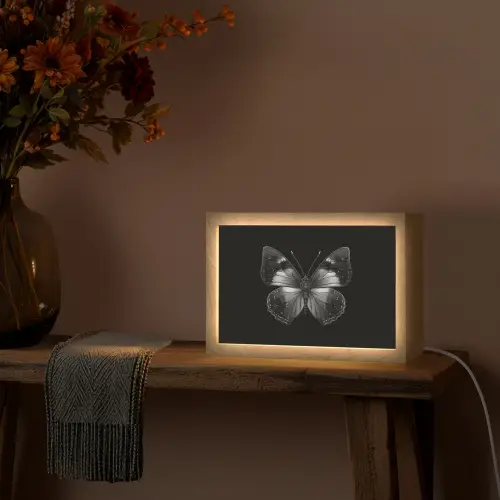 Vlinder - Grijs - Mysterieus Light Box met kabel (Tafellamp) klein -sfeer4