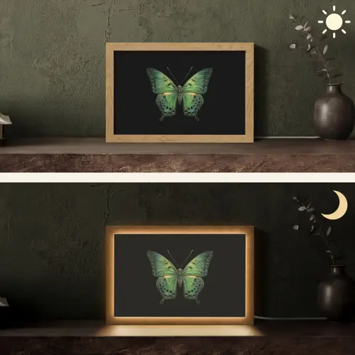 Vlinder - Groen - Diepte Light Box met kabel (Tafellamp) klein -sfeer3