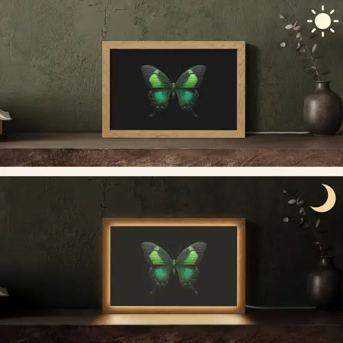 Vlinder - Groen - Opvallend Light Box met kabel (Tafellamp) klein -sfeer3