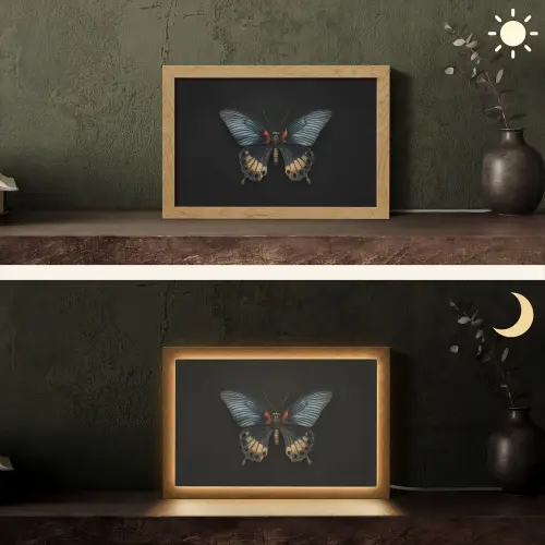 Vlinder - Metaalachtig - Geometrisch patroon Light Box met kabel (Tafellamp) klein -sfeer3