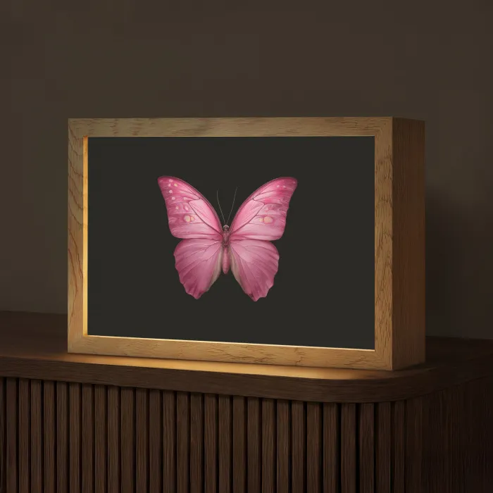 Vlinder - roze - Elegant Light Box met kabel (Tafellamp) klein -z3d_website