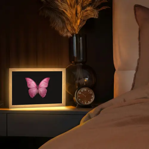 Vlinder - roze - Elegant Light Box met kabel (Tafellamp) klein -sfeer1