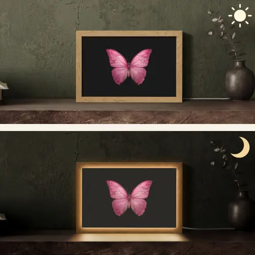 Vlinder - roze - Elegant Light Box met kabel (Tafellamp) klein -sfeer3