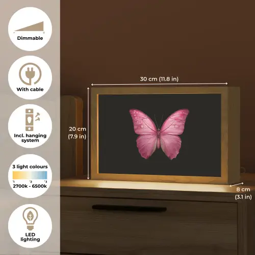 Vlinder - roze - Elegant Light Box met kabel (Tafellamp) klein -USP_EN