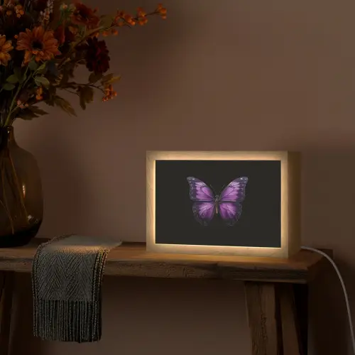 Vlinder - Paars - Levendig Light Box met kabel (Tafellamp) klein -sfeer4