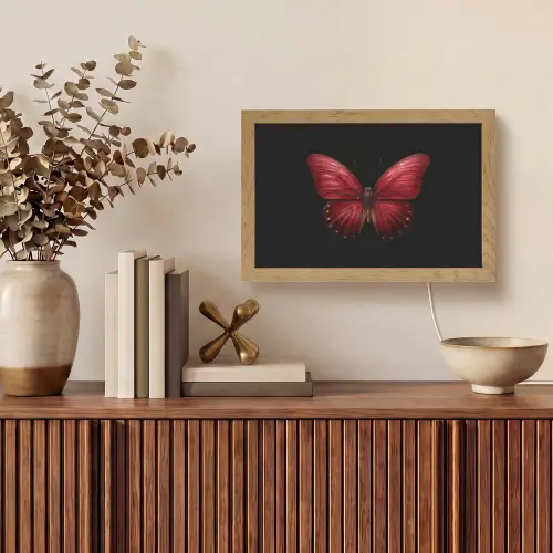Vlinder - Rood - Minimalistisch Light Box met kabel (Tafellamp) klein -sfeer2