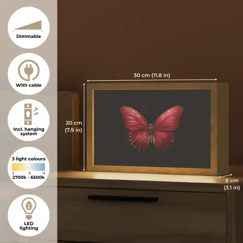Vlinder - Rood - Minimalistisch Light Box met kabel (Tafellamp) klein -USP_EN