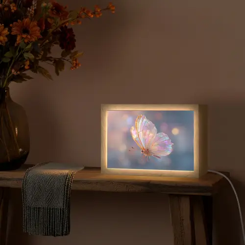 Vlinder - Vleugels - Pastel - Glinstering Light Box met kabel (Tafellamp) klein -sfeer4