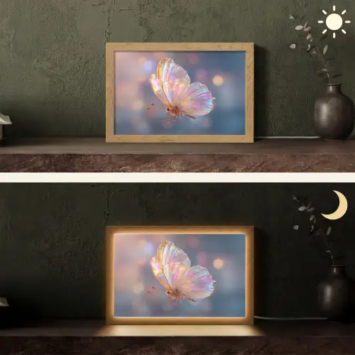Vlinder - Vleugels - Pastel - Glinstering Light Box met kabel (Tafellamp) klein -sfeer3