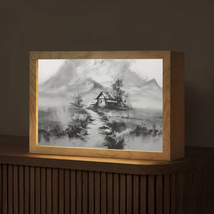 Hut - Grijs - Bergen - Mistig Light Box met kabel (Tafellamp) klein -z3d_website