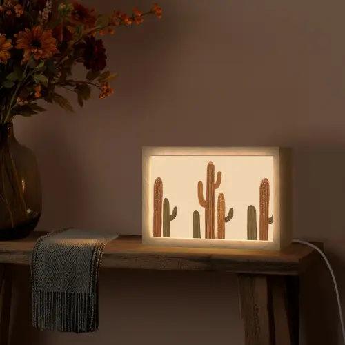 Cactus - Woestijn - Zand - Bruin Light Box met kabel (Tafellamp) klein -sfeer4