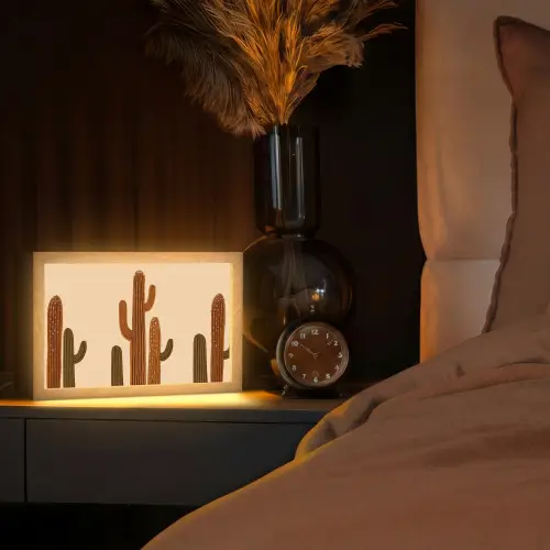 Cactus - Woestijn - Zand - Bruin Light Box met kabel (Tafellamp) klein -sfeer1