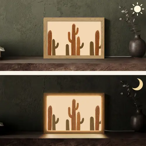 Cactus - Woestijn - Zand - Bruin Light Box met kabel (Tafellamp) klein -sfeer3