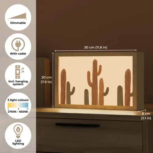 Cactus - Woestijn - Zand - Bruin Light Box met kabel (Tafellamp) klein -USP_EN