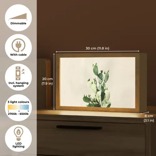 Cactus - Groen - Minimalistisch Light Box met kabel (Tafellamp) klein -USP_EN