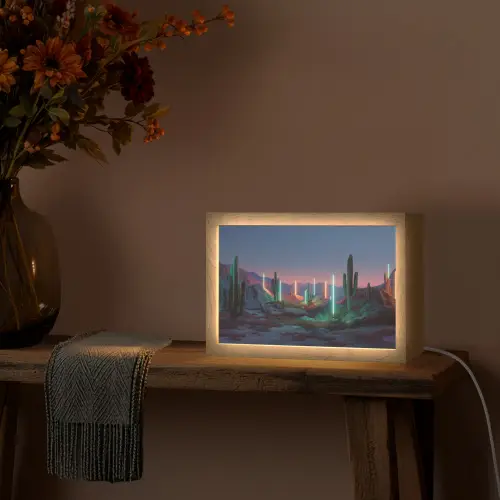 Cactus - Lichtzuilen - Zonsondergang Light Box met kabel (Tafellamp) klein -sfeer4