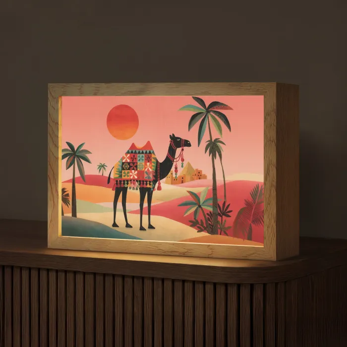 Kameel - Gekleurd tapijt - Duinen - Rode zon Light Box met kabel (Tafellamp) klein -z3d_website