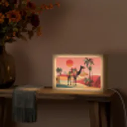Kameel - Gekleurd tapijt - Duinen - Rode zon Light Box met kabel (Tafellamp) klein -sfeer4