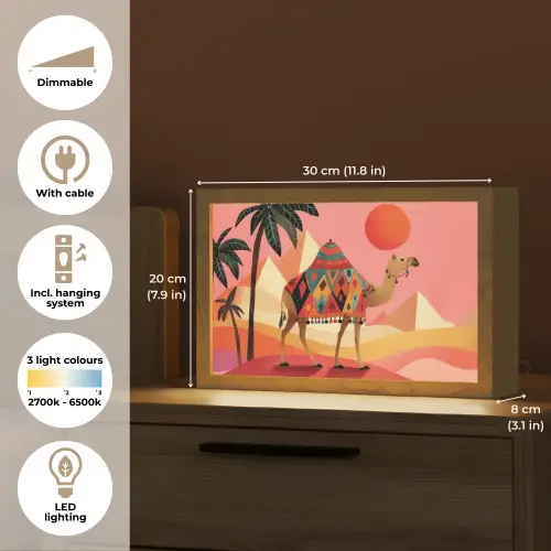 Kameel - Pyramides - Rode zon Light Box met kabel (Tafellamp) klein -USP_EN