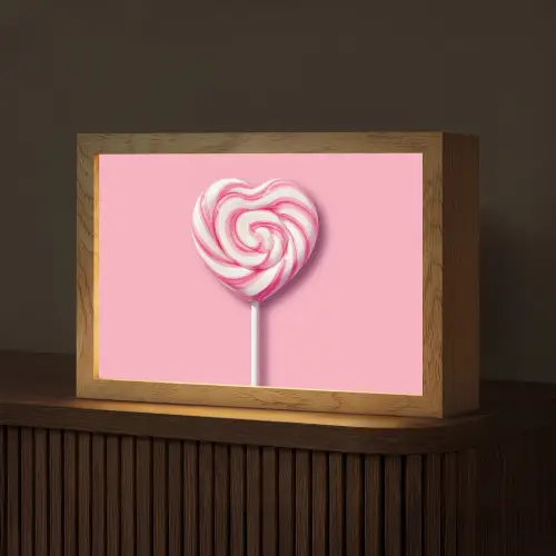 Snoep - Lolly - Hart- Roze Light Box met kabel (Tafellamp) klein -z3d_website