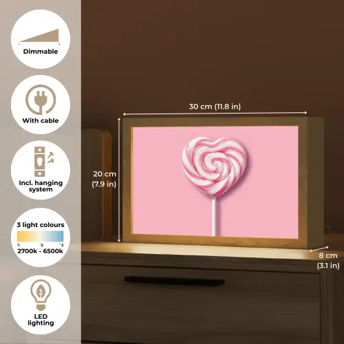 Snoep - Lolly - Hart- Roze Light Box met kabel (Tafellamp) klein -USP_EN