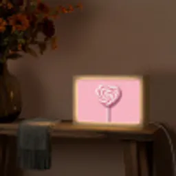 Snoep - Lolly - Hart- Roze Light Box met kabel (Tafellamp) klein -sfeer4