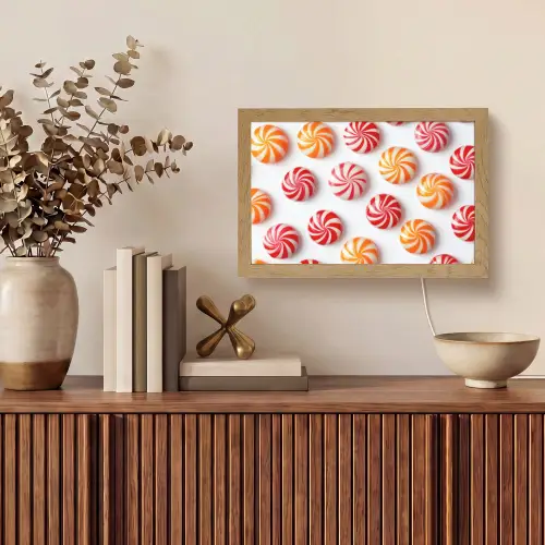 Snoep - Patroon - Rood - Oranje Light Box met kabel (Tafellamp) klein -sfeer2