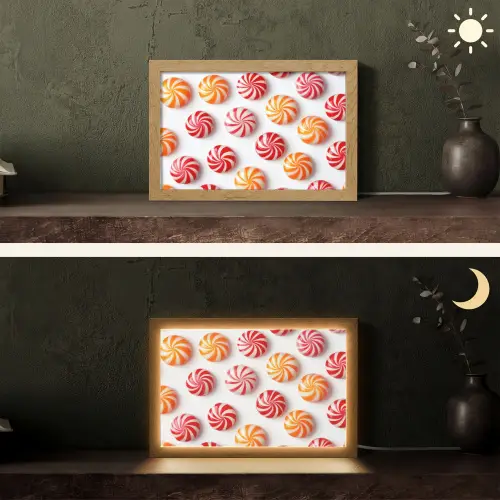 Snoep - Patroon - Rood - Oranje Light Box met kabel (Tafellamp) klein -sfeer3