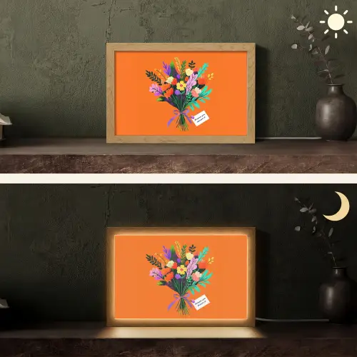 Kaartje - Boeket - Bloemen Light Box met kabel (Tafellamp) klein -sfeer3