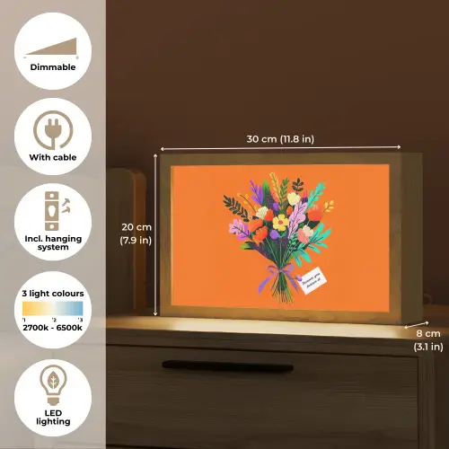 Kaartje - Boeket - Bloemen Light Box met kabel (Tafellamp) klein -USP_EN