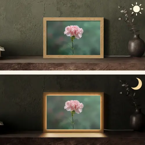 Anjer - Roze - Bloemblaadjes Light Box met kabel (Tafellamp) klein -sfeer3