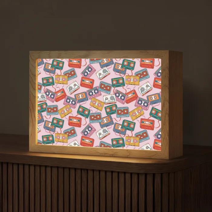 Cassette - Patroon - Roze Light Box met kabel (Tafellamp) klein 924 -z3d_website