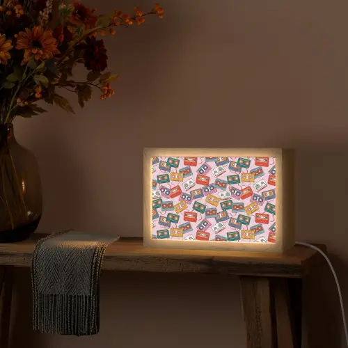 Cassette - Patroon - Roze Light Box met kabel (Tafellamp) klein 924 -sfeer4