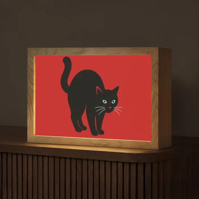 Kat - Zwart - Staart Light Box met kabel (Tafellamp) klein -z3d_website