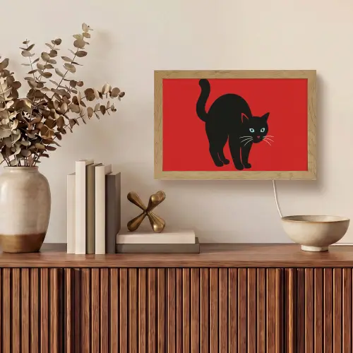 Kat - Zwart - Staart Light Box met kabel (Tafellamp) klein -sfeer2