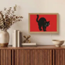 Kat - Zwart - Staart Light Box met kabel (Tafellamp) klein -sfeer2