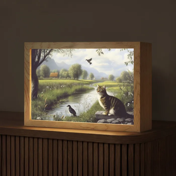 Kat - Beekje - Weide Light Box met kabel (Tafellamp) klein -z3d_website