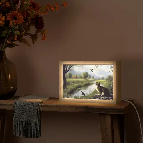 Kat - Beekje - Weide Light Box met kabel (Tafellamp) klein -sfeer4