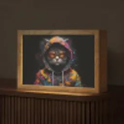 Kat - Jas - Graffiti - Bril - Zwart Light Box met kabel (Tafellamp) klein -z3d_website