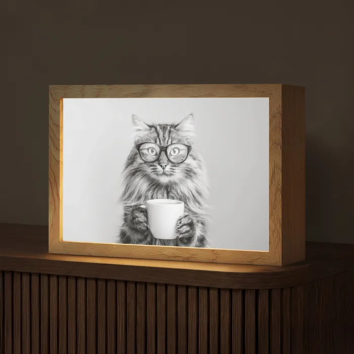 Kat - Bril - Mok - Pluizig Light Box met kabel (Tafellamp) klein -z3d_website