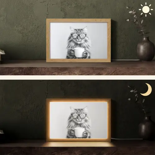 Kat - Bril - Mok - Pluizig Light Box met kabel (Tafellamp) klein -sfeer3