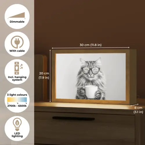 Kat - Bril - Mok - Pluizig Light Box met kabel (Tafellamp) klein -USP_EN