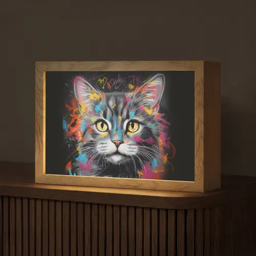 Kat - Graffiti - Dieren - Kleuren - Grijs Light Box met kabel (Tafellamp) klein -z3d_website