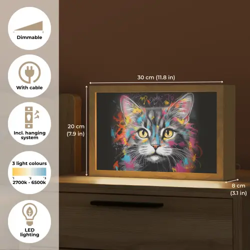 Kat - Graffiti - Dieren - Kleuren - Grijs Light Box met kabel (Tafellamp) klein -USP_EN